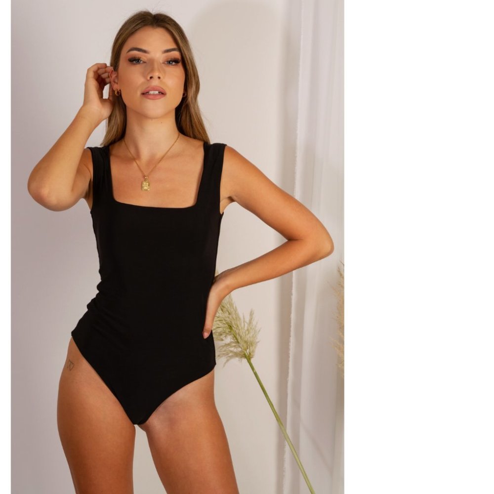 NWT &OS - Black Square Neck Technical Bodysuit